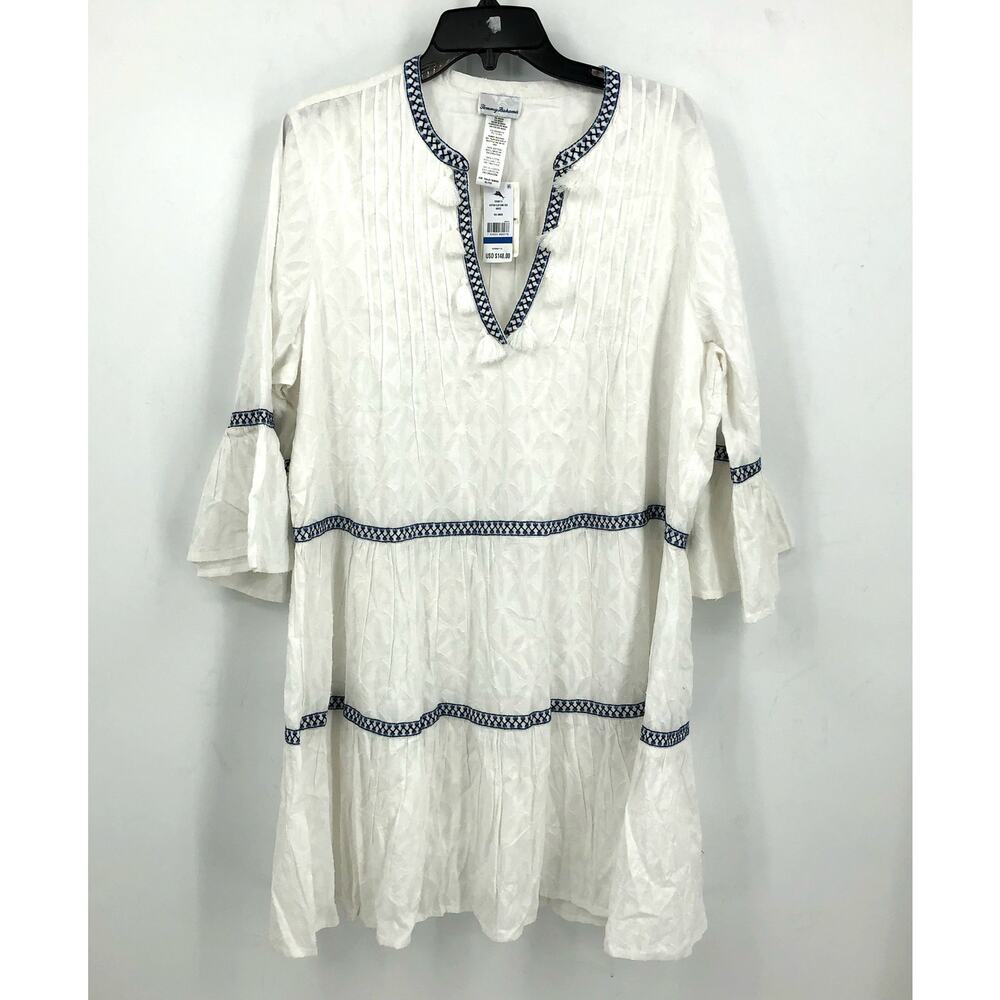 TOMMY BAHAMA Cotton Clip Embroidered Tier Coverup Dress XL White Jacquard NWT - Picture 3 of 10
